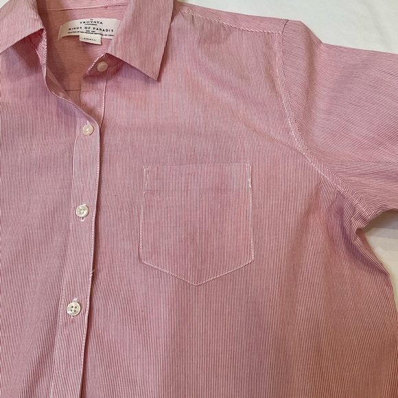Trovata Birds of Paradis Pinstripe Long Sleeve Shirt Button Front Pink Small - Picture 3 of 10